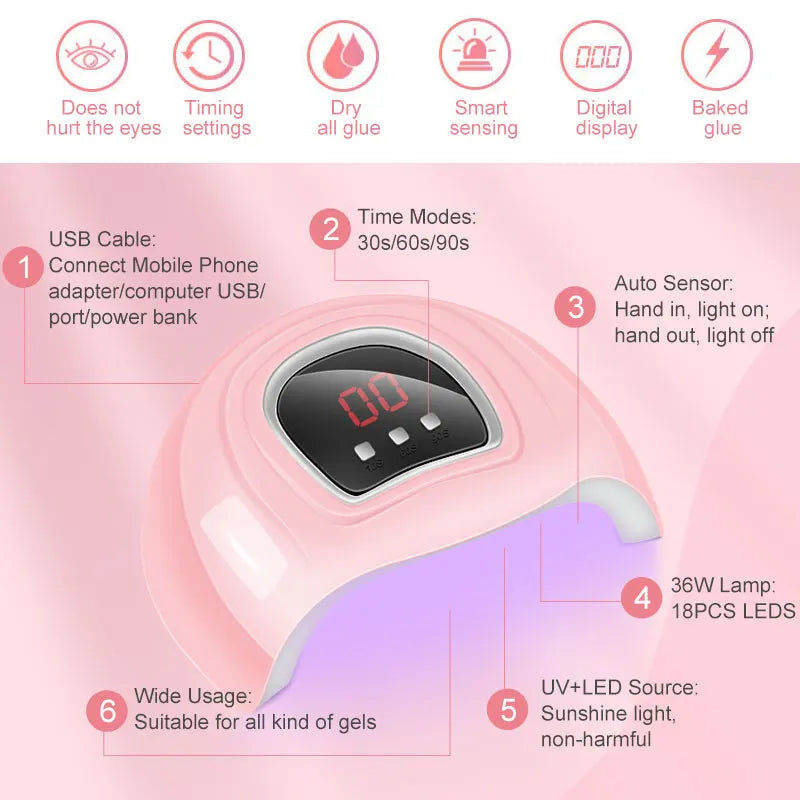 Limegirl Nail Set Nail Gel Tools Kit 54W Nail Lamp 18/12/7 Colors UV Gel Nail Polish Kit Contains Nail Drill Machine Nail Kit Blushimmer