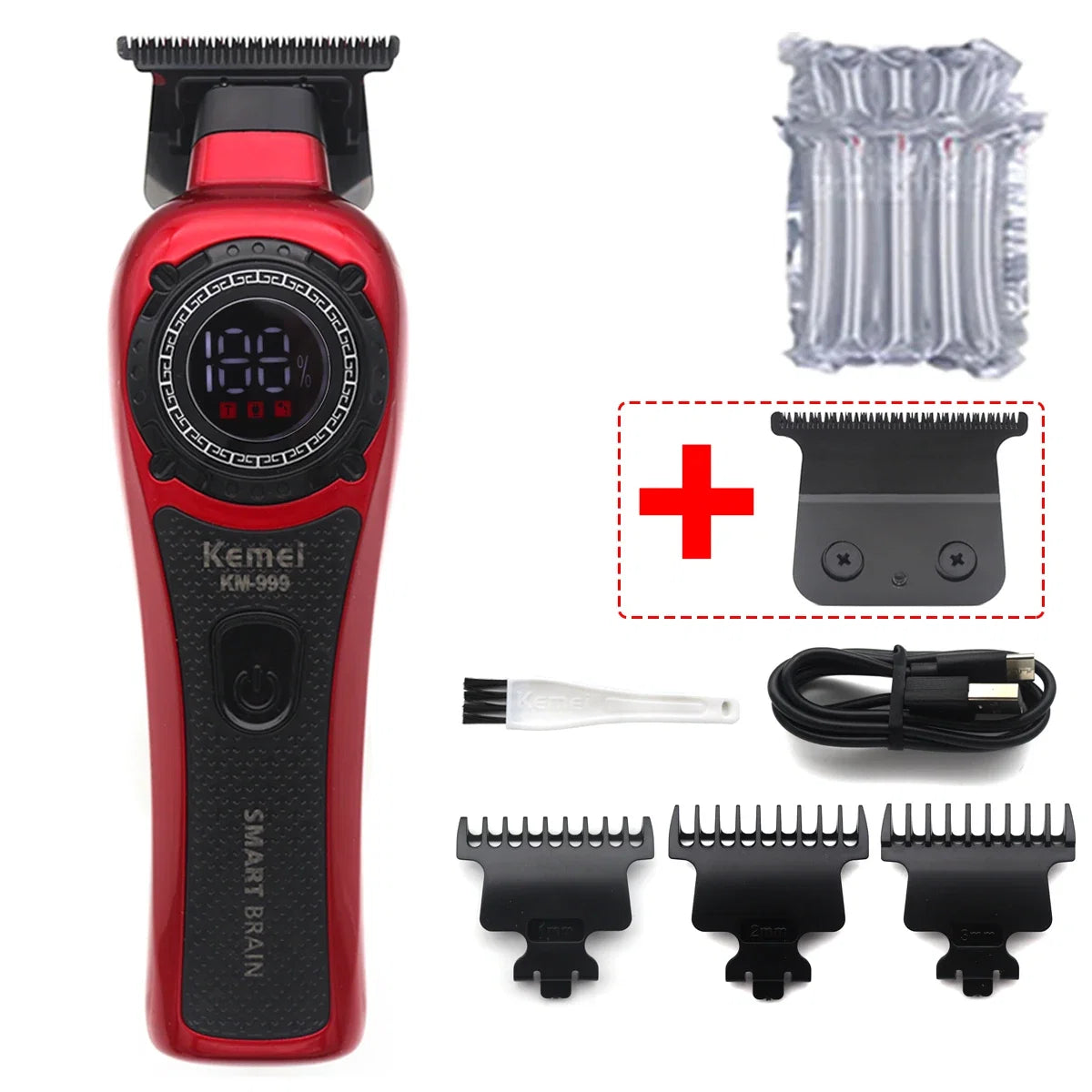 Kemei DLC T-Blade Zero Gapped LED Display Cordless USB Professional Hair Clipper Finishing Machine KM-999 Hair Trimmer for Men Noventix
