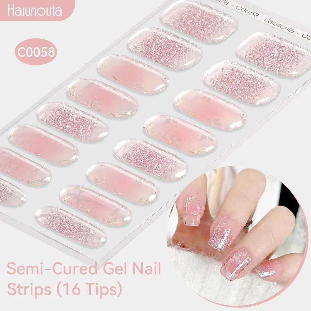 Gradient Auroras Semi Cured Gel Nail Strips Sparkly Shinning DIY Gel Polish Stickers for Nails Works with UV/LED Nail Lamps Blushimmer