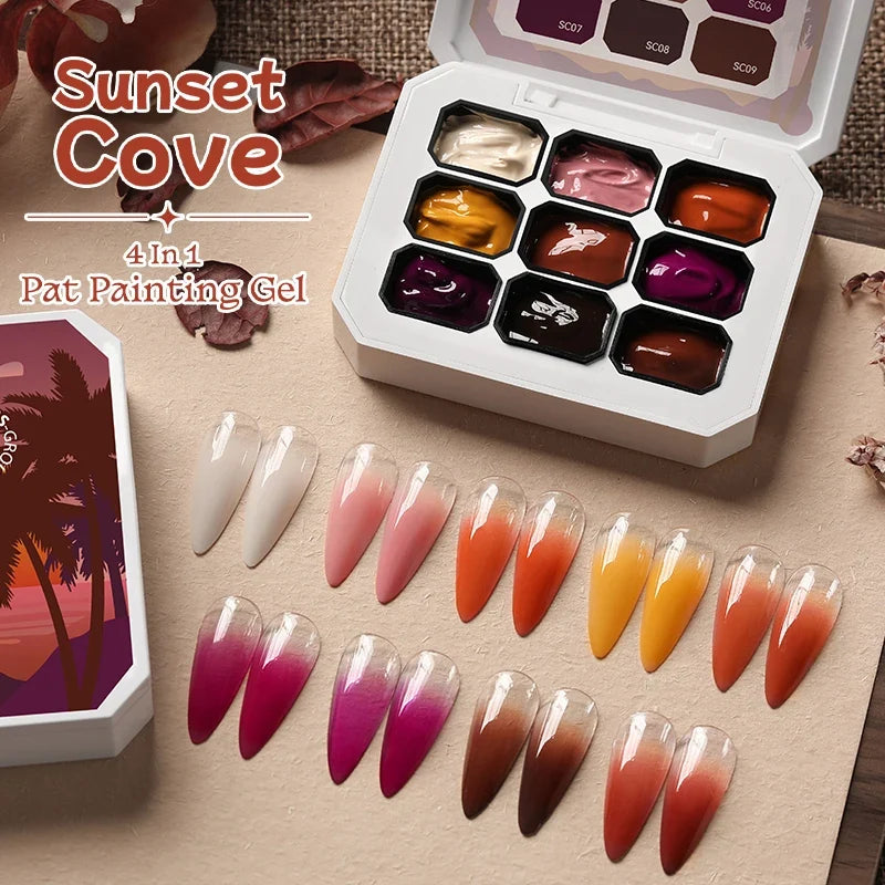 UR SUGAR 9 Colors Gradient Painting Gel Nail Art Gradient Color DIY Design Gel 4 In 1 Used For Gradient Nail Stamping Pattern Blushimmer