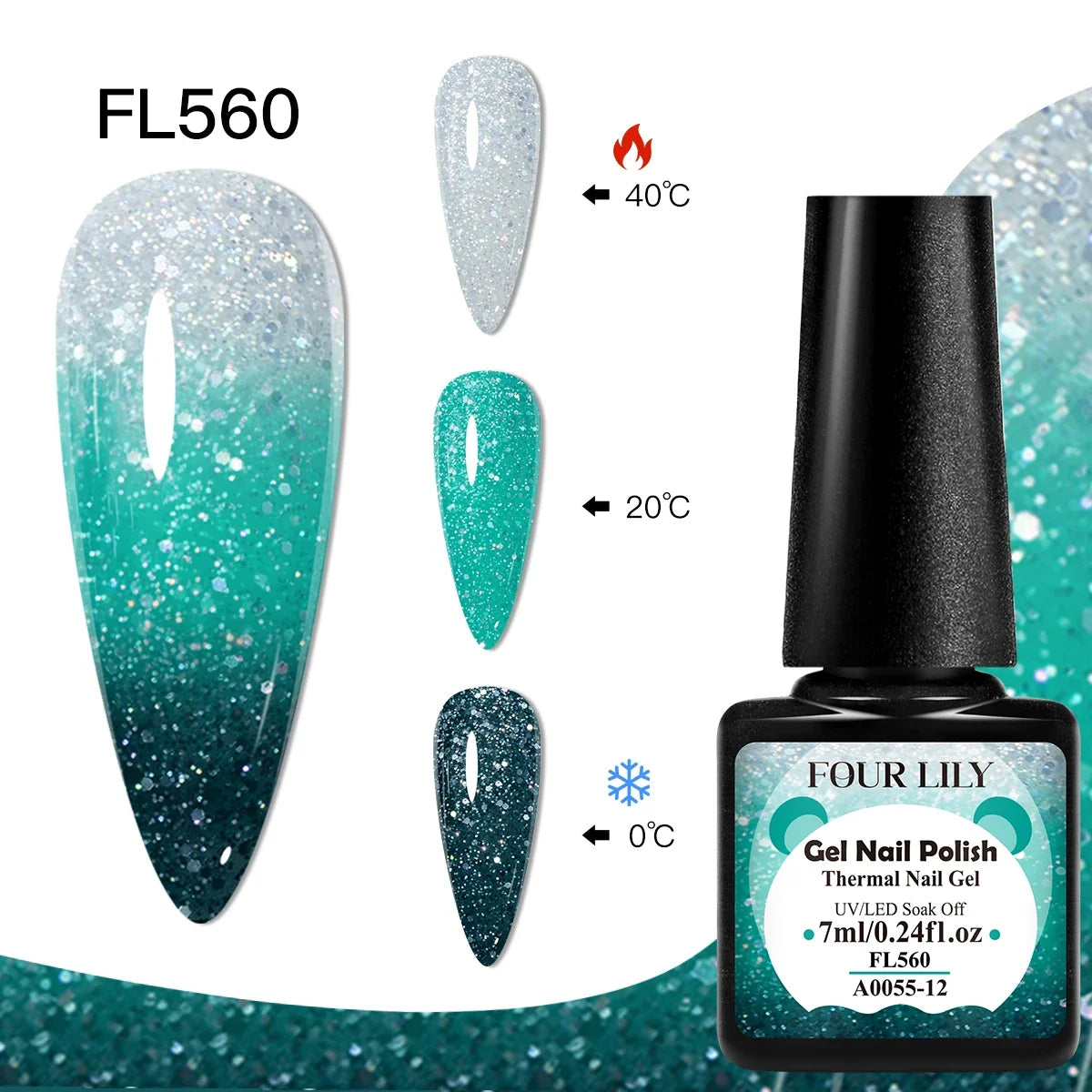 FOUR LILY 7ml Thermal Nail Gel Polish 3 Colors Changing Semi Permanent Soak Off UV/LED Nail Supplies Gel for Manicure Design Blushimmer