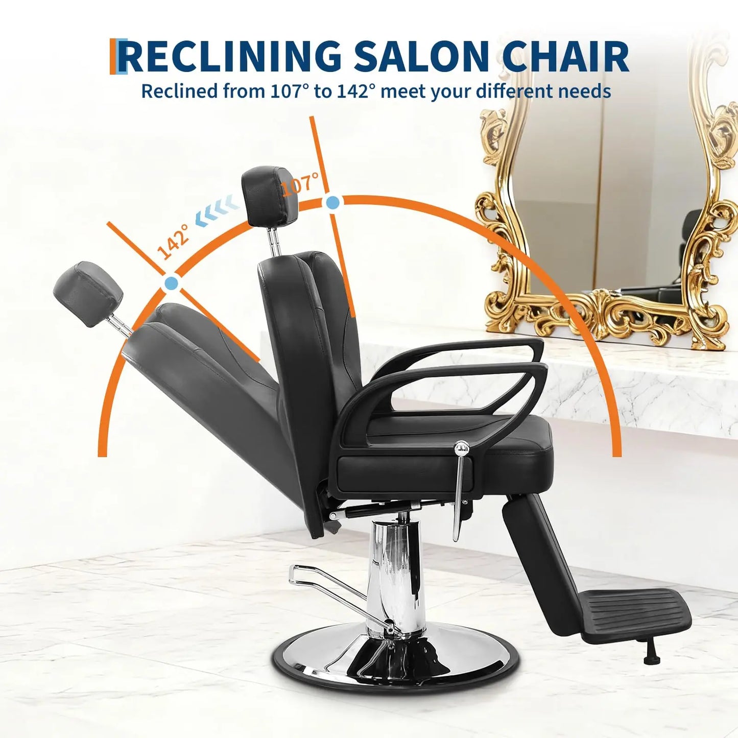 Premium Hydraulic Barber Chair 360° Swivel Reclining Salon Chair With Headrest & Footrest, 330 Lbs Max Load Vivalo