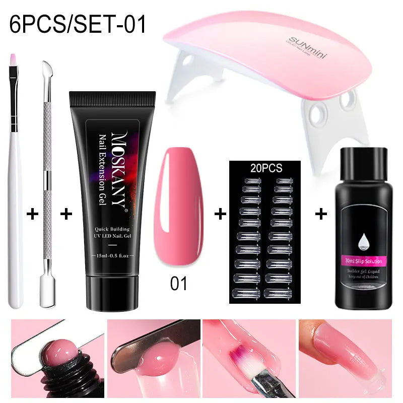 Poly Nail Gel Full Set With 6W LED Lamp Nail Set For Beginner Nail Tips Art 3D Design Decoration Extension Manicure Tools Kit Blushimmer
