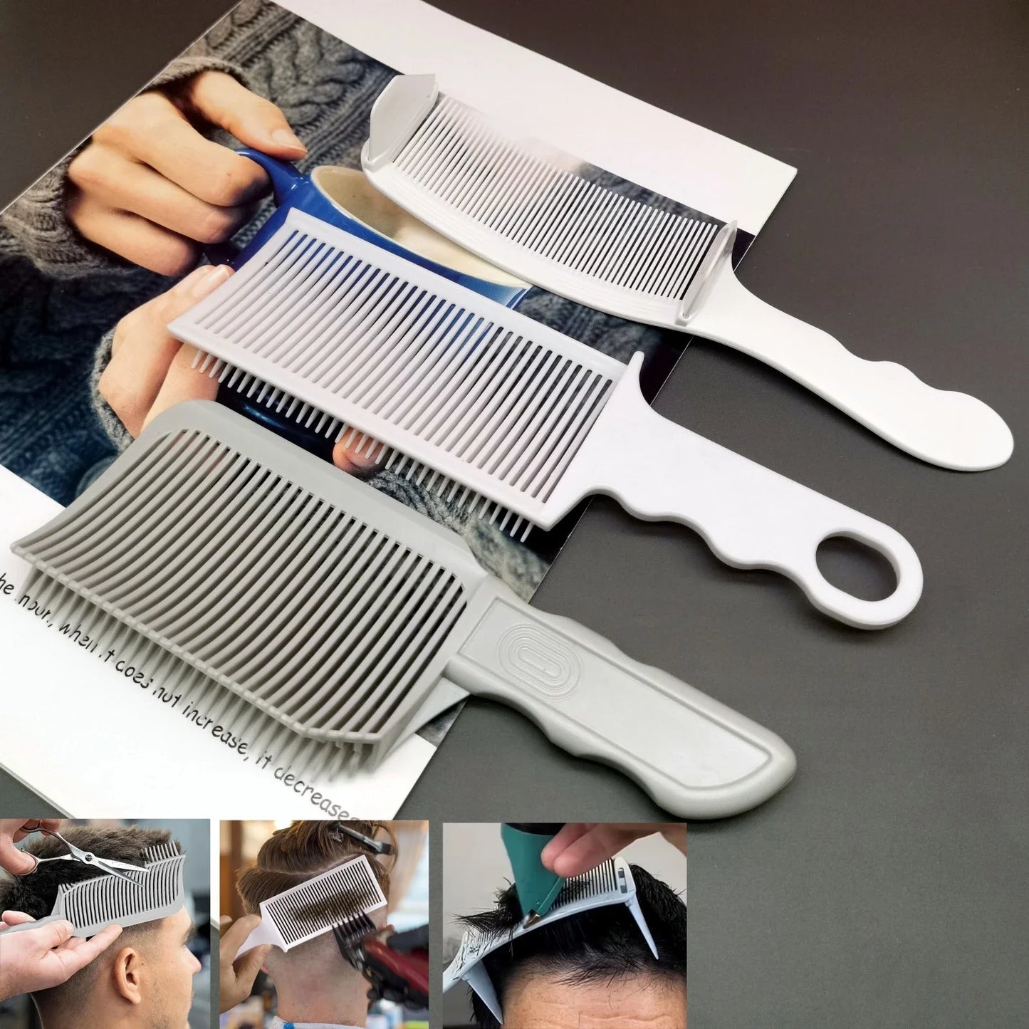 1/3Pcs Barber Hair Comb Kit Flat Top Hair Cutting Fading Stying Fade Comb  Men Fade Brush Salon Hair Tool Accessories Silcy Skin