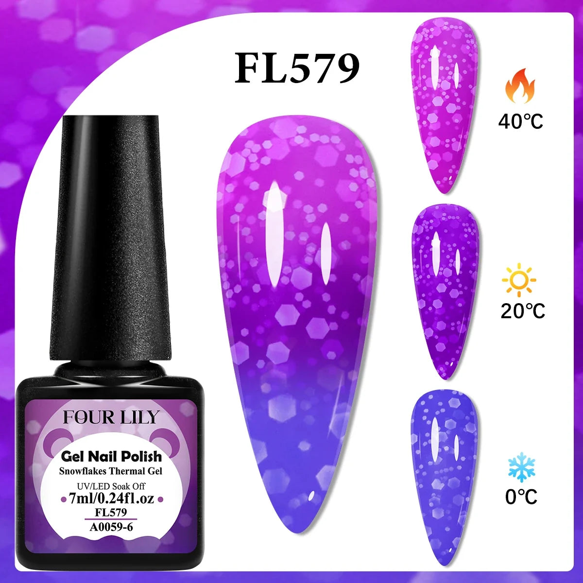 FOUR LILY 7ml Thermal Nail Gel Polish 3 Colors Changing Semi Permanent Soak Off UV/LED Nail Supplies Gel for Manicure Design Blushimmer