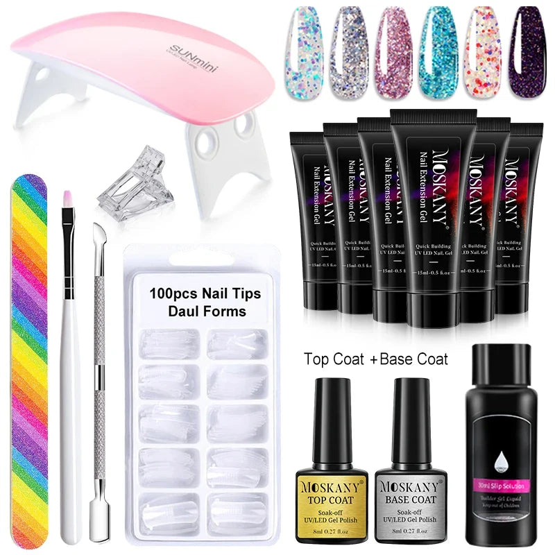 Poly Nail Gel Full Set With 6W LED Lamp Nail Set For Beginner Nail Tips Art 3D Design Decoration Extension Manicure Tools Kit Blushimmer
