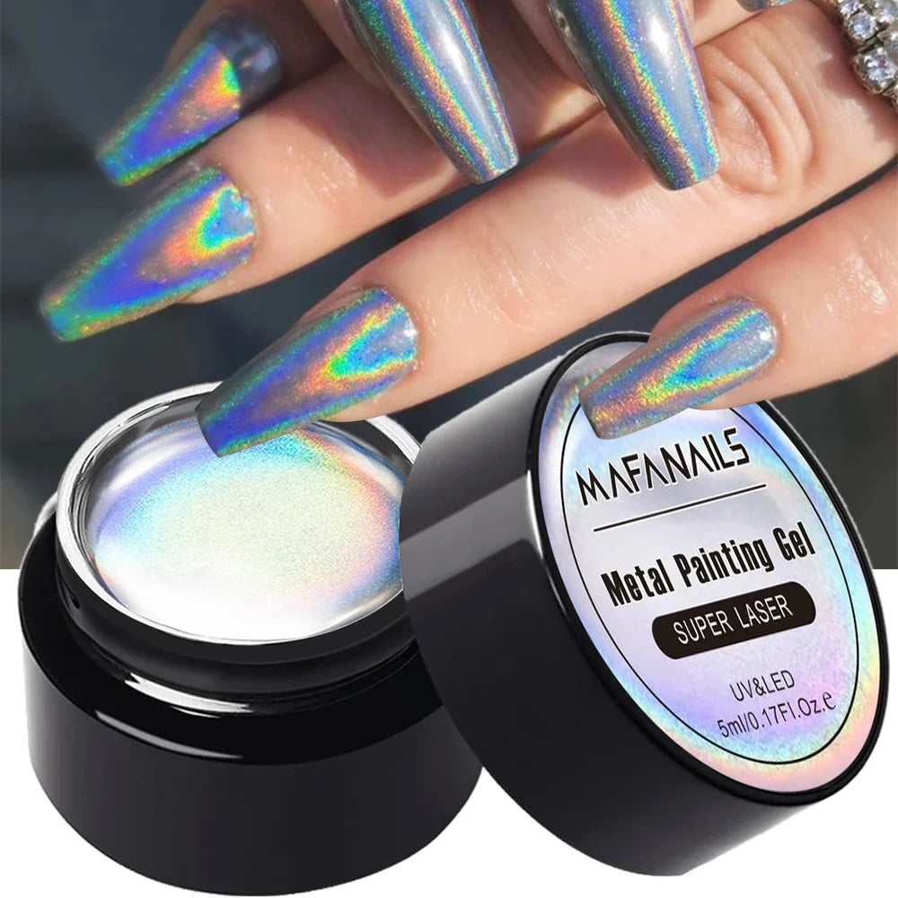 MingLee Silver Metal Gel Metallic Nail Polish Chrome 3D Metal Painted Gel Polish 5ml Liquid Mirror Effect Glossy Shine Manicure Blushimmer