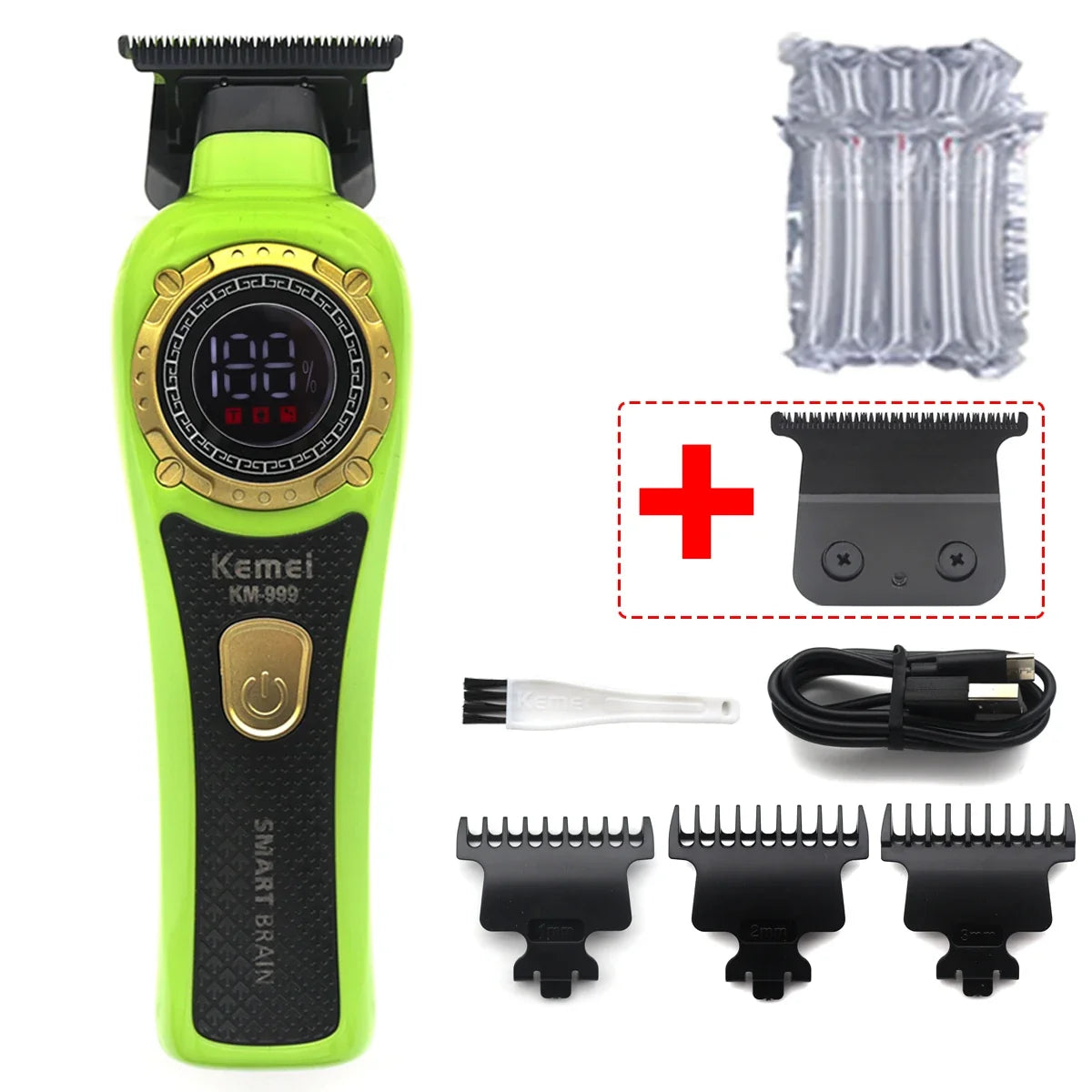 Kemei DLC T-Blade Zero Gapped LED Display Cordless USB Professional Hair Clipper Finishing Machine KM-999 Hair Trimmer for Men Noventix