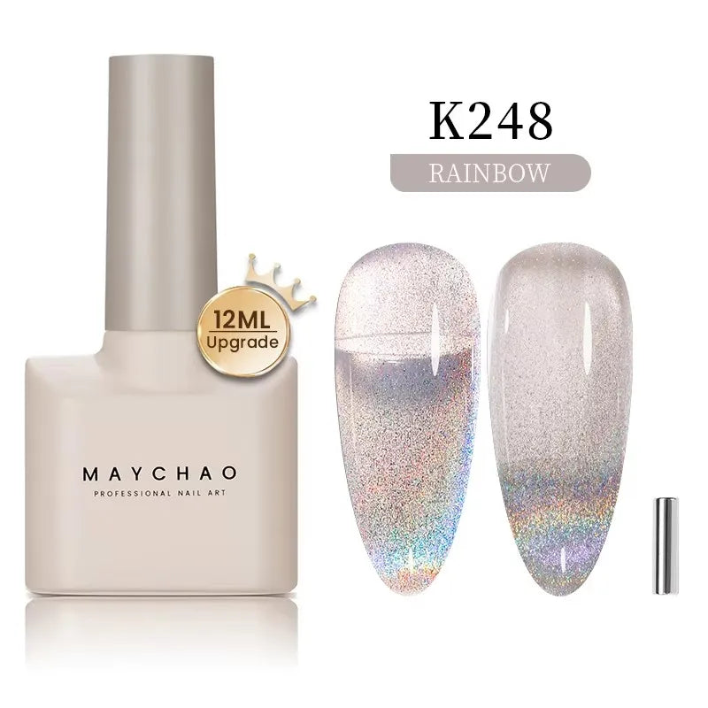 MAYCHAORomantic Galaxy Cat Eye Gel Nail Polish With Magnet Soak off UV Holographic Magnetic Rainbow Gel Polish for Nail Manicure Blushimmer