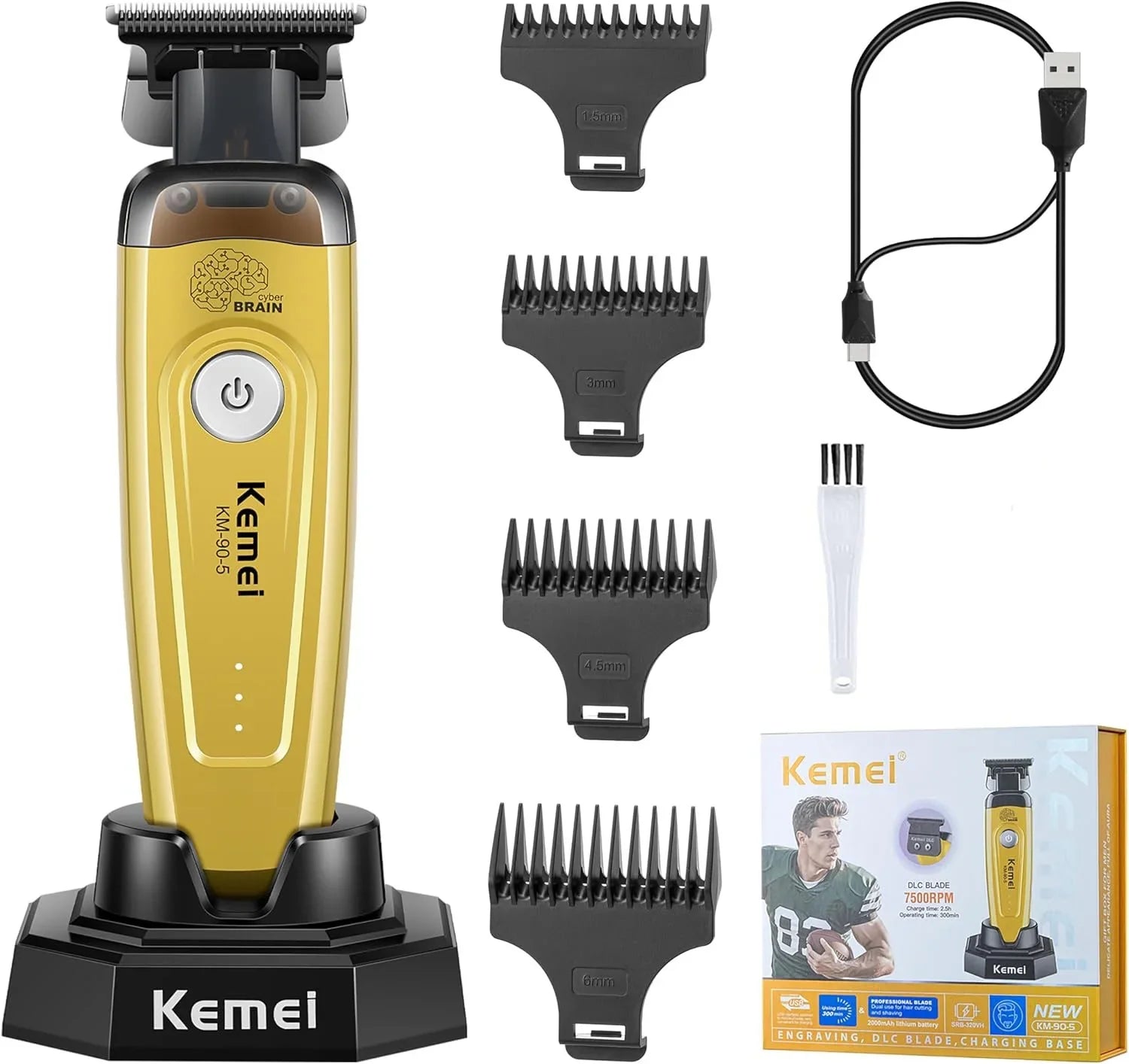 Kemei 90-5 Electric Hair Beard Trimmer 7500 RPM Zero Gap Clipper for Men DLC Blade Cordless Barber Finish Hair Cutting Machine Noventix