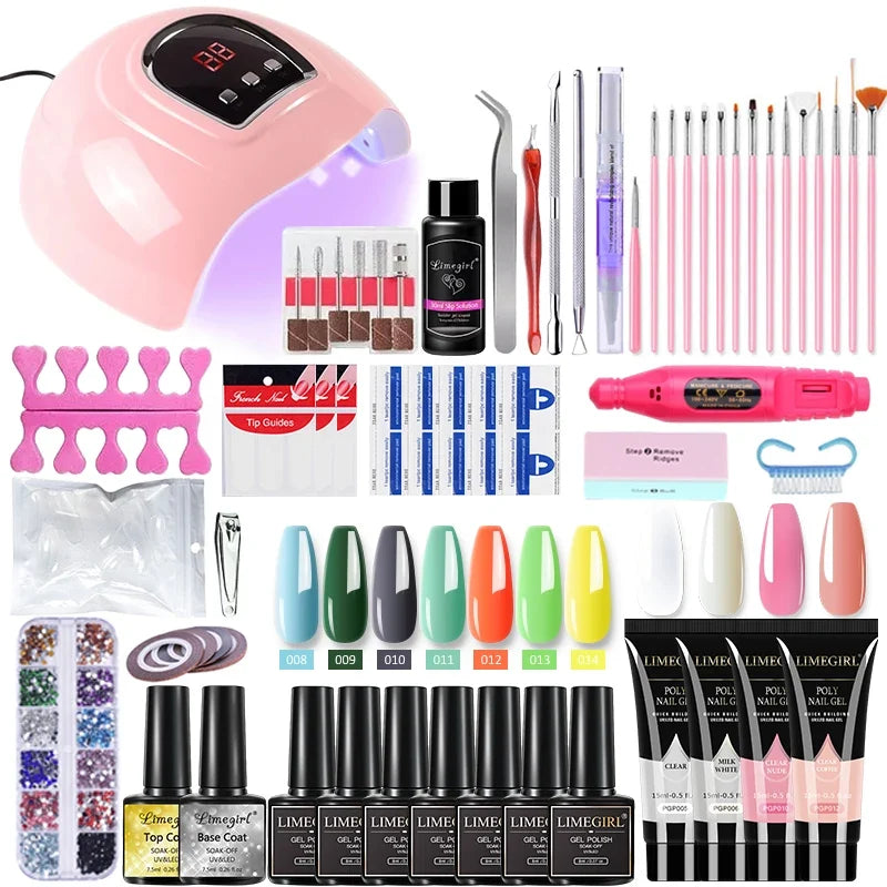 Limegirl Nail Set Nail Gel Tools Kit 54W Nail Lamp 18/12/7 Colors UV Gel Nail Polish Kit Contains Nail Drill Machine Nail Kit Blushimmer