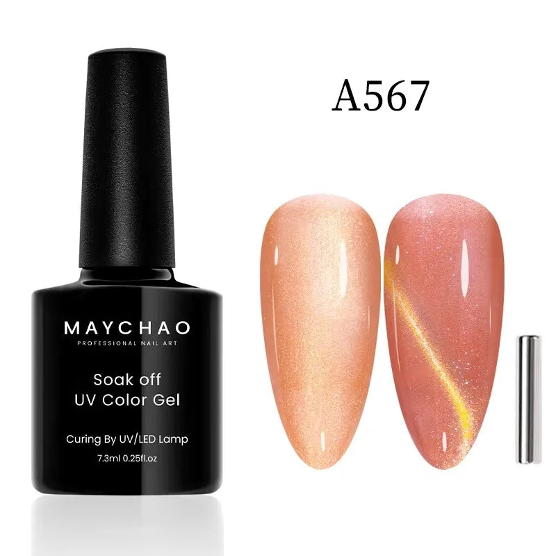 MAYCHAORomantic Galaxy Cat Eye Gel Nail Polish With Magnet Soak off UV Holographic Magnetic Rainbow Gel Polish for Nail Manicure Blushimmer