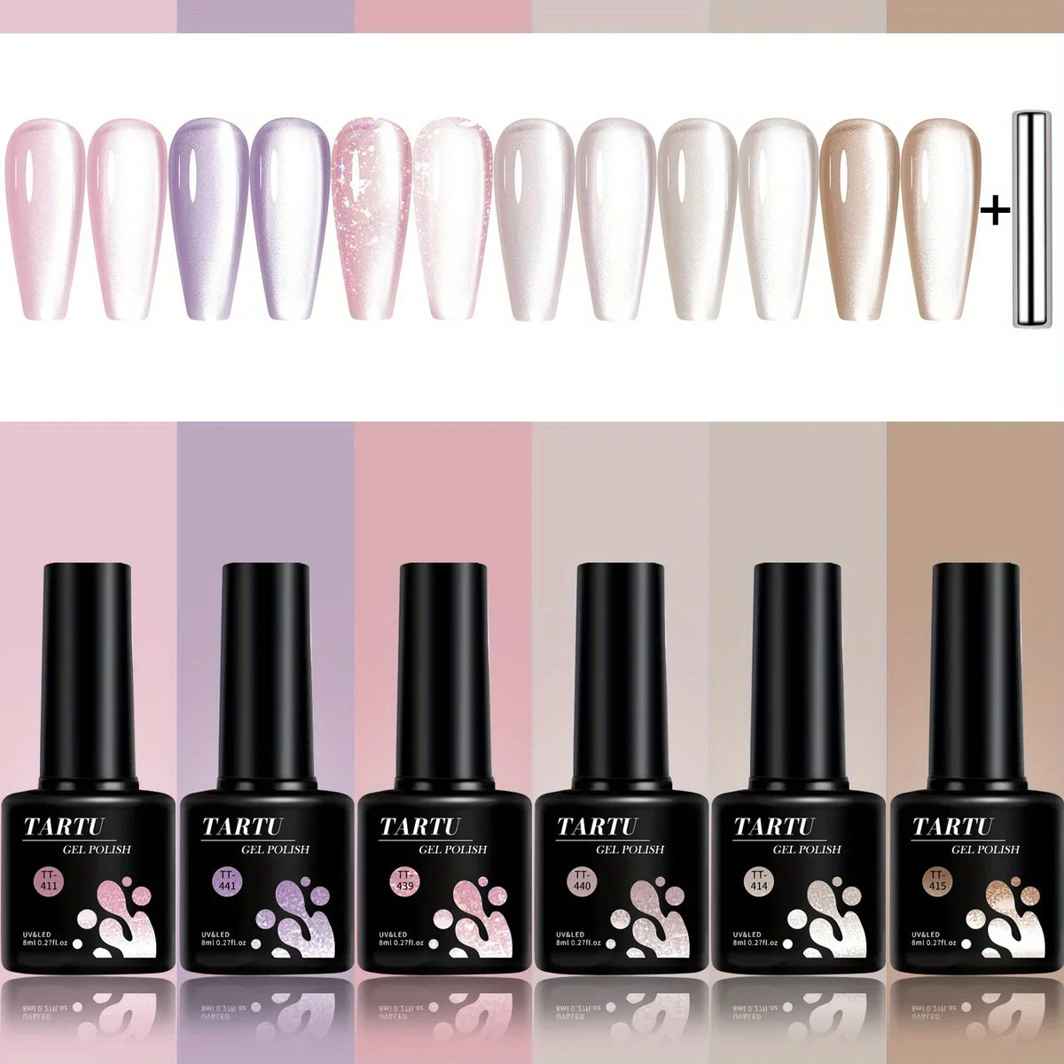 TARTU 6pcs 8ml Cat Eye Gel Nail Polish Set, 6 Colors Gel Polish Kit, Soak Off for Uv/Led, for Salon and Nail Art DIY At Home Blushimmer