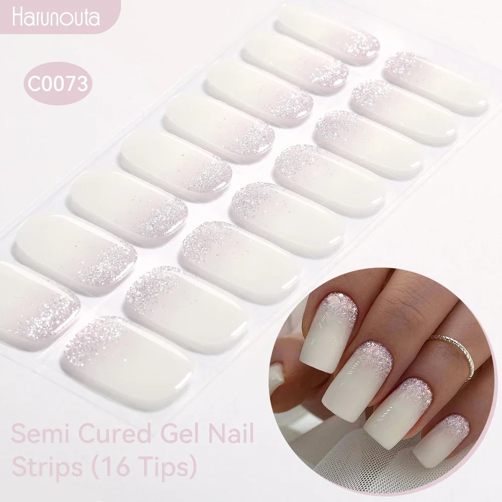 Gradient Auroras Semi Cured Gel Nail Strips Sparkly Shinning DIY Gel Polish Stickers for Nails Works with UV/LED Nail Lamps Blushimmer