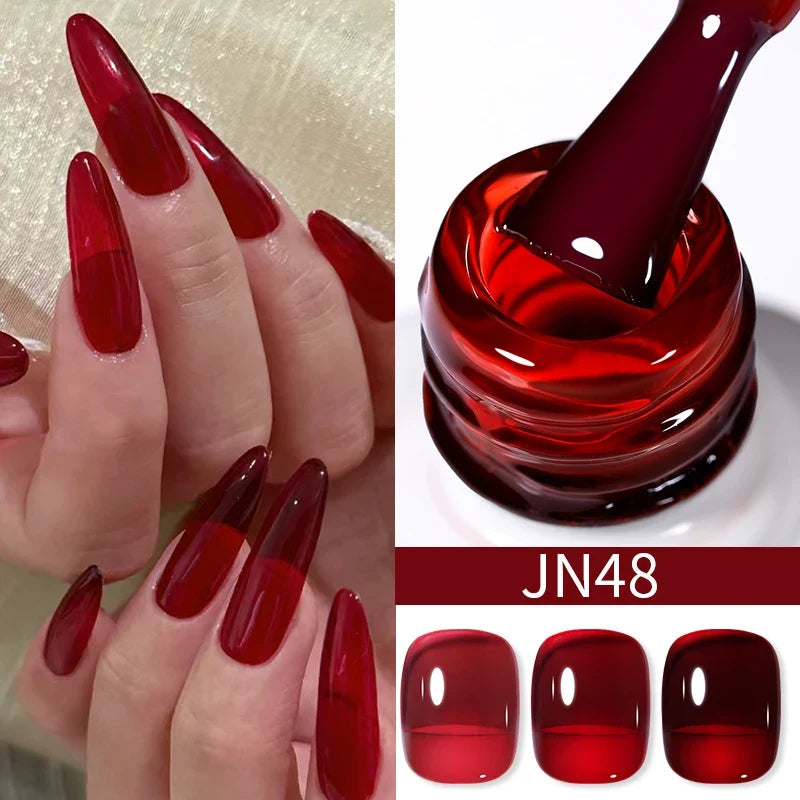 BORN PRETTY 10ml Blood Red Jelly Gel Nail Polish Halloween Nails Art Gel Polish Sheer Translucent Nail Gel for Winter Manicure Blushimmer