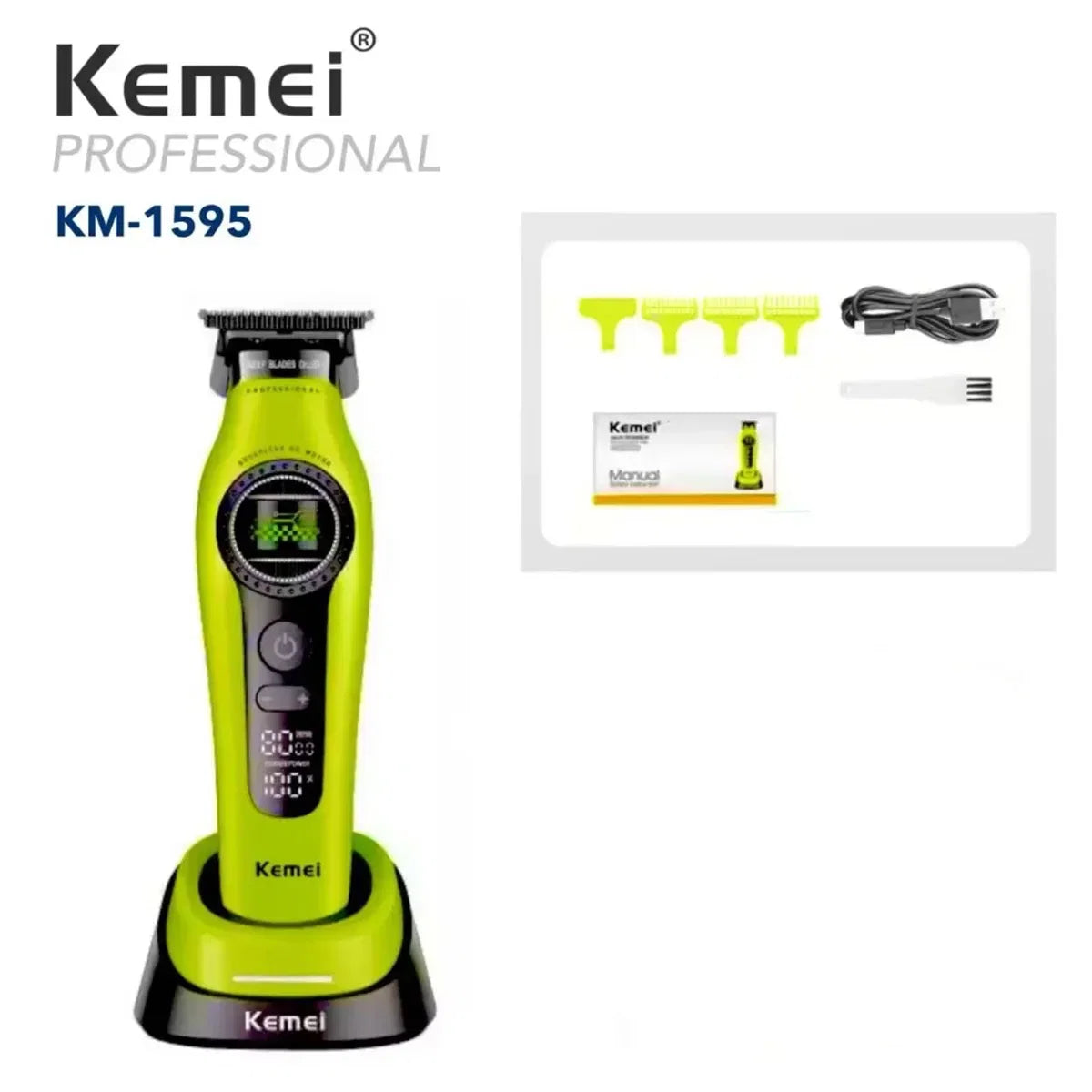 Kemei 1593 Barber Professional Hair Clipper Rechargeable Trimmer Electric Hair Cutting Machine External Rotor Brushless Motor Noventix