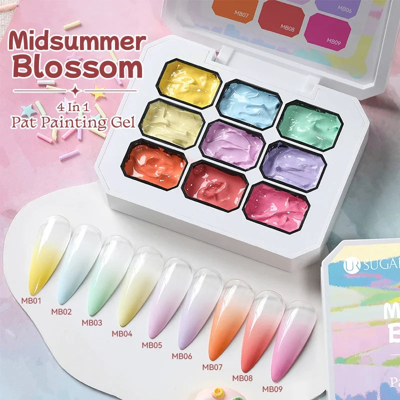 UR SUGAR 9 Colors Gradient Painting Gel Nail Art Gradient Color DIY Design Gel 4 In 1 Used For Gradient Nail Stamping Pattern Blushimmer