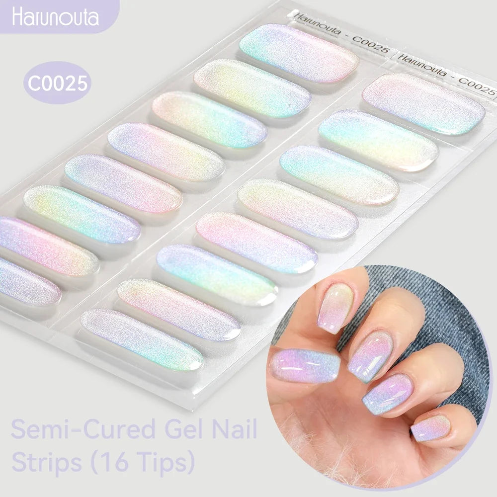 Gradient Auroras Semi Cured Gel Nail Strips Sparkly Shinning DIY Gel Polish Stickers for Nails Works with UV/LED Nail Lamps Blushimmer