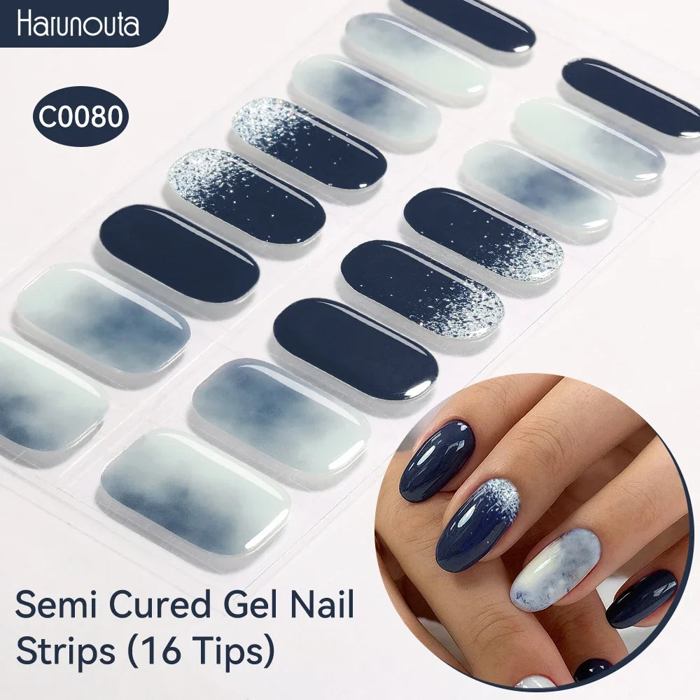 Gradient Auroras Semi Cured Gel Nail Strips Sparkly Shinning DIY Gel Polish Stickers for Nails Works with UV/LED Nail Lamps Blushimmer