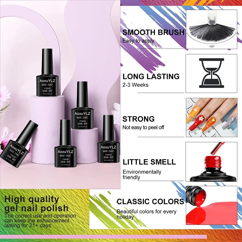 28Pcs/Set Gel Nail Polish Set Glass bottle Soak Off UV Gel Varnish Red Pink Colorful Gel Polish Matte Top Base Coat Nail Gel Kit Blushimmer