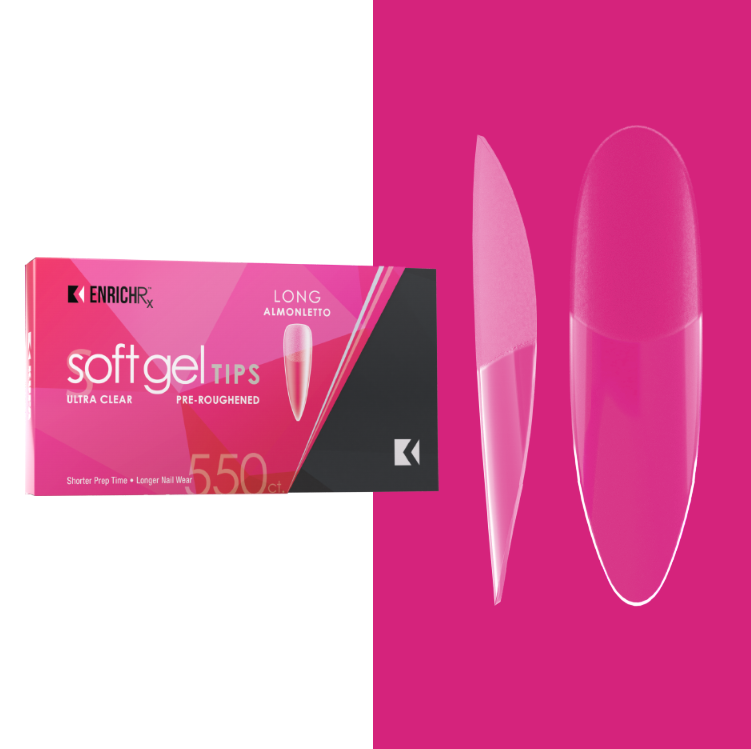 Kupa - Full Cover Soft Gel Tip - Long Almondletto 550pc (Pre-Etched)