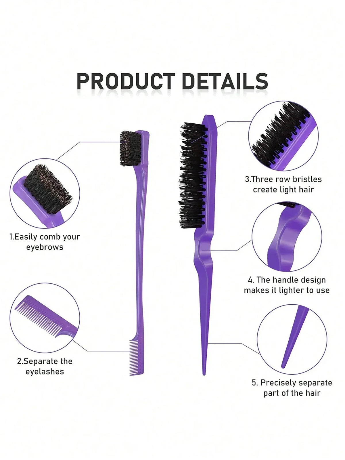 3pcs styling comb set with triple tear hair brush mouse tail comb edge brush,salon hair styling tool Special for real hair wigs Phones Icon