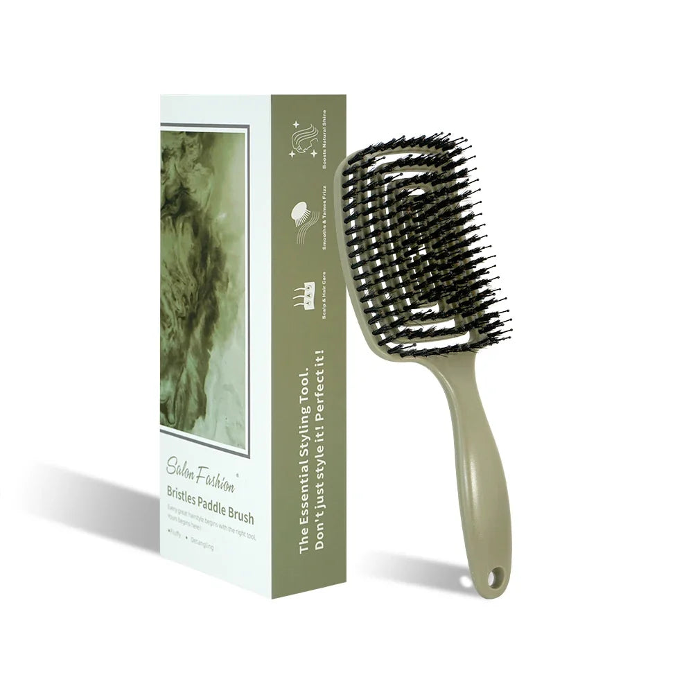 1PC Boar Bristle Detangling Hair Comb Hollow Out Hair Brush Anti-Static Scalp Massage Hairbrush Salon Styling Tools For Gifting Silcy Skin