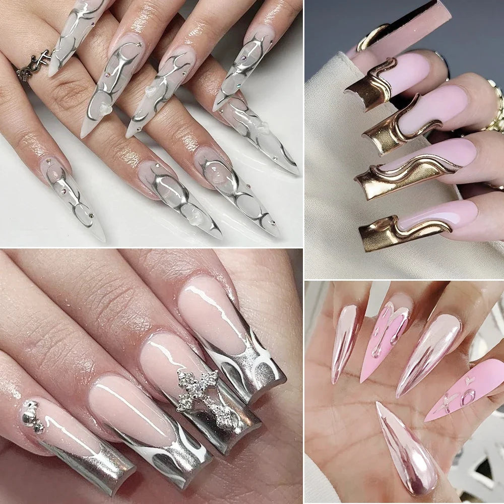 MingLee Silver Metal Gel Metallic Nail Polish Chrome 3D Metal Painted Gel Polish 5ml Liquid Mirror Effect Glossy Shine Manicure Blushimmer