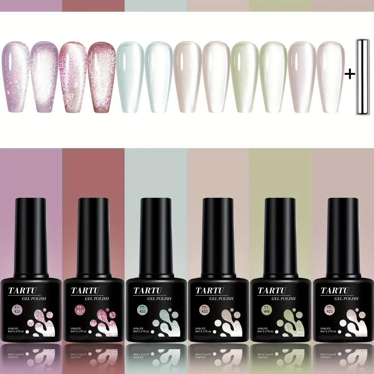 TARTU 6pcs 8ml Cat Eye Gel Nail Polish Set, 6 Colors Gel Polish Kit, Soak Off for Uv/Led, for Salon and Nail Art DIY At Home Blushimmer