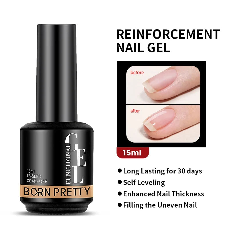 BORN PRETTY Milky Pink Rubber Base Gel Nail Polish Glitter 15ml Semi-Permanent Varnish Soak Off Self Leveling UV LED Gel Blushimmer