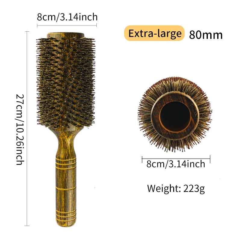 Professional Boar Bristle Round Hair Brush for Women and Men Hair Styling Comb Salon Hairdressing Hairdresser Wood Round Brush WTN Essentials