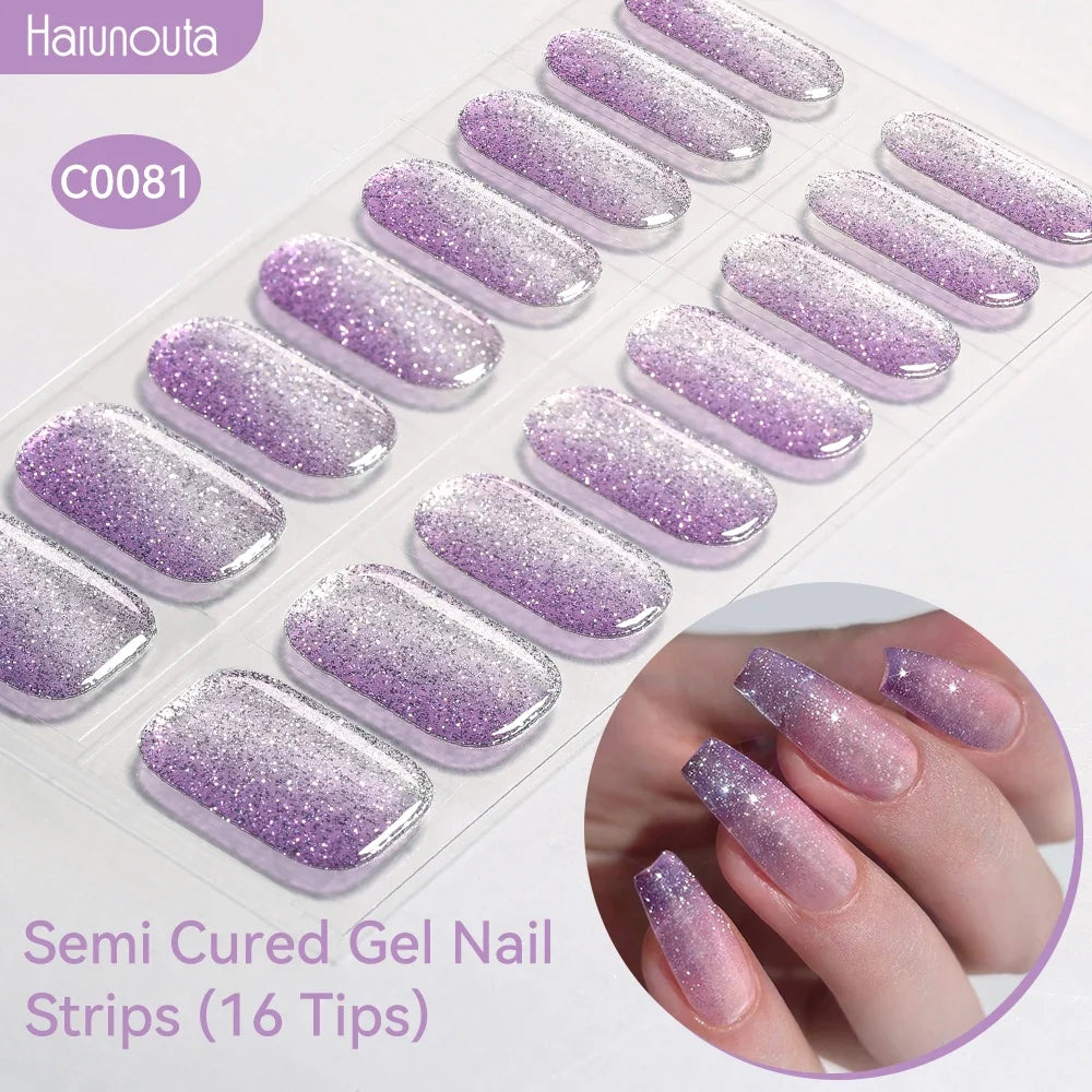 Gradient Auroras Semi Cured Gel Nail Strips Sparkly Shinning DIY Gel Polish Stickers for Nails Works with UV/LED Nail Lamps Blushimmer