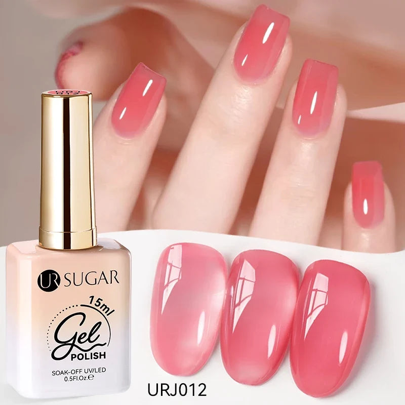 UR SUGAR 15ml Jelly Milky White Translucent Color Gel Polish Semi Permanent UV Gel Nail Art Soak Off Gel Varnish Latest Fashion Blushimmer