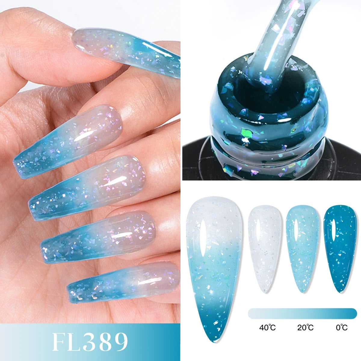 FOUR LILY 7ml Thermal Nail Gel Polish 3 Colors Changing Semi Permanent Soak Off UV/LED Nail Supplies Gel for Manicure Design Blushimmer