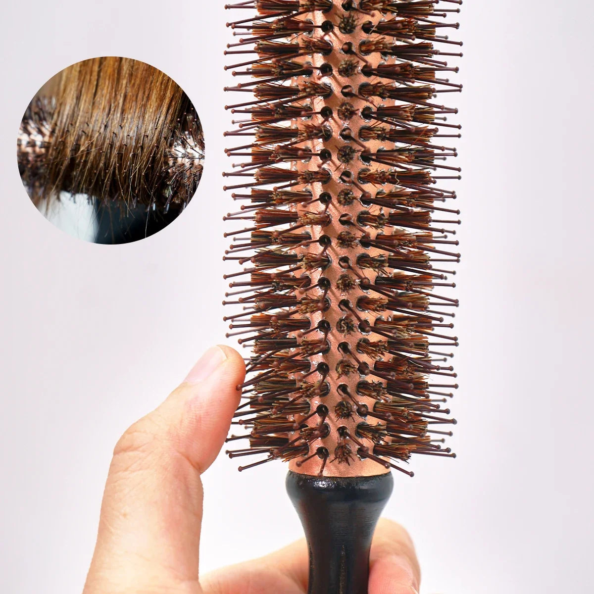 Wood Handle Boar Bristles Round Brush Hair Curly Comb Pro Hair Brush Anti Static Brush Teasing Brush Hairdresser Styling Tools Silcy Skin