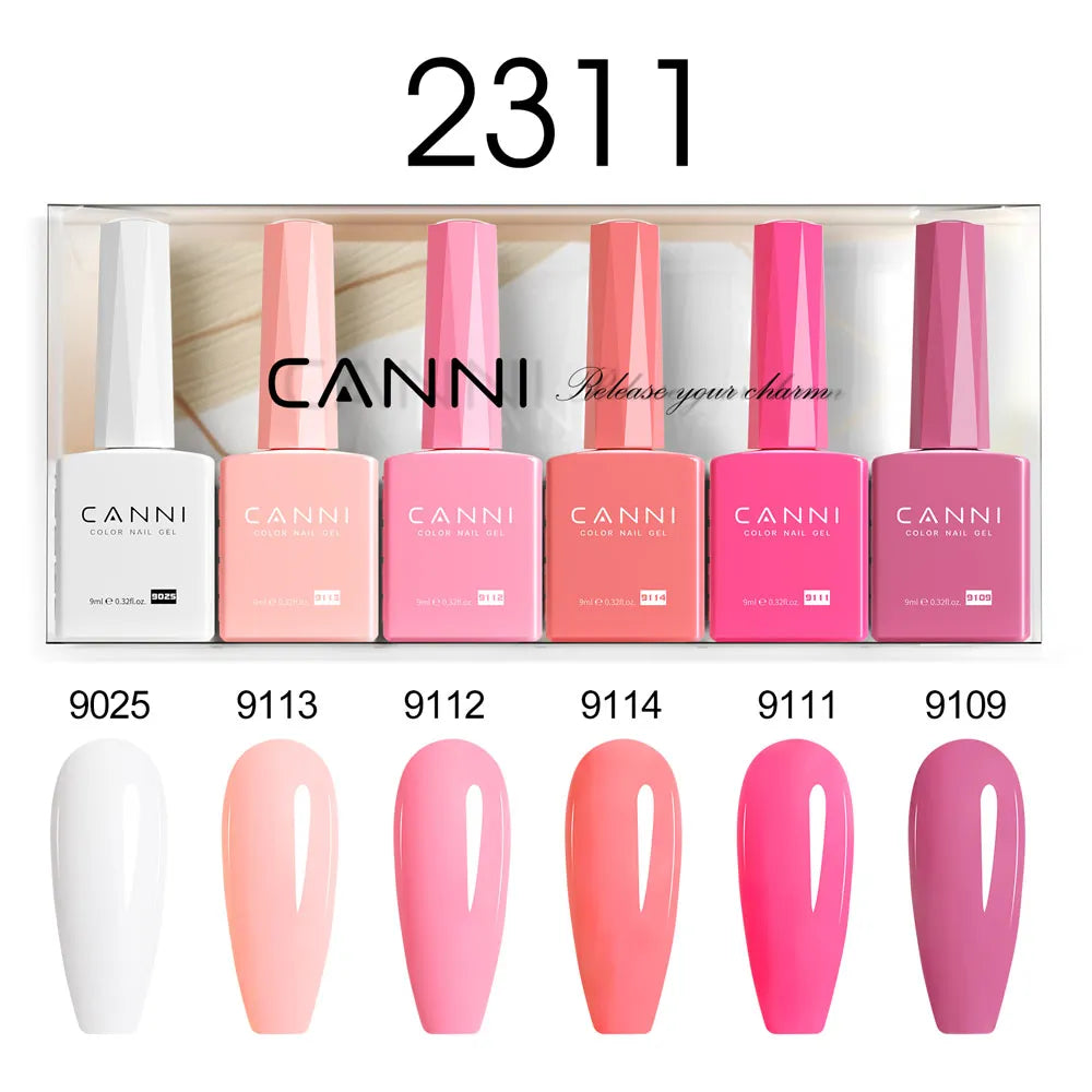 6pcs*9ml CANNI HEMA FREE Nail Gel Polish Set Gorgeous Color Semi Permanent Pigmented Painting Gel Soak off UV LED Gel Nails Kit Blushimmer