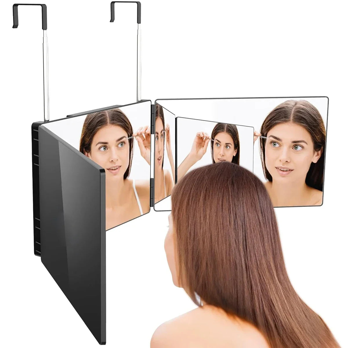 3 Way Compact Mirror for Self Hair Cutting Portable Trifold Cosmetic Mirror Makeup Vanity Mirror for Men and Women Folding Black Blushimmer