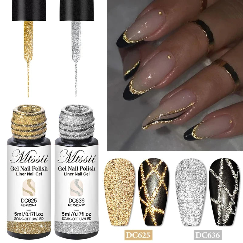 2/4/6pcs Reflective Glitter Liner Gel Nail Polish Set Pull Line Graffiti Painting Stripe DIY French Nails Design Painting Gel Blushimmer