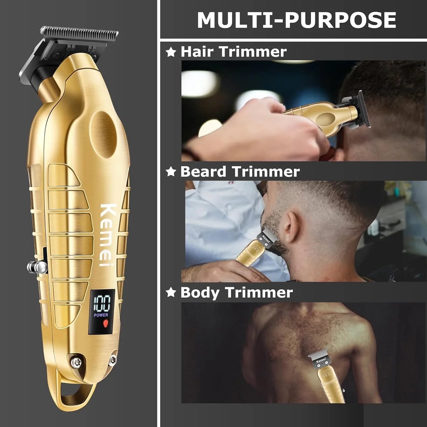 Kemei 2293 Men Zero Gapped Cordless Hair Clipper Professional Hair Beard Trimmer Barber Rechargeable Finish Hair Cutting Machine Noventix