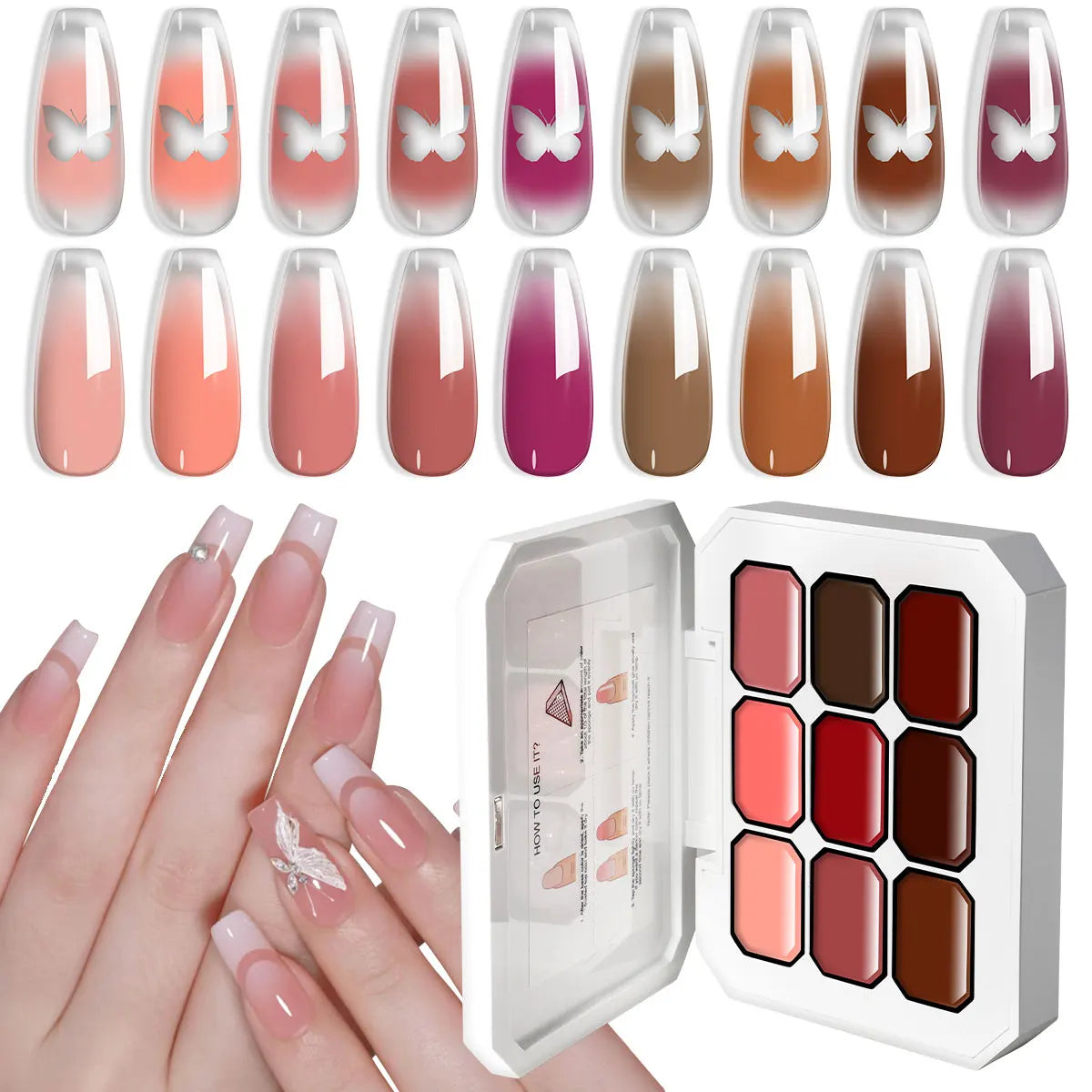 LIMEGIRL 9 Color Gradient Painting Gel Nail Art Gradient Color DIY Design Gel Quick Flower Paint Engraving Gel Nail Polish Blushimmer