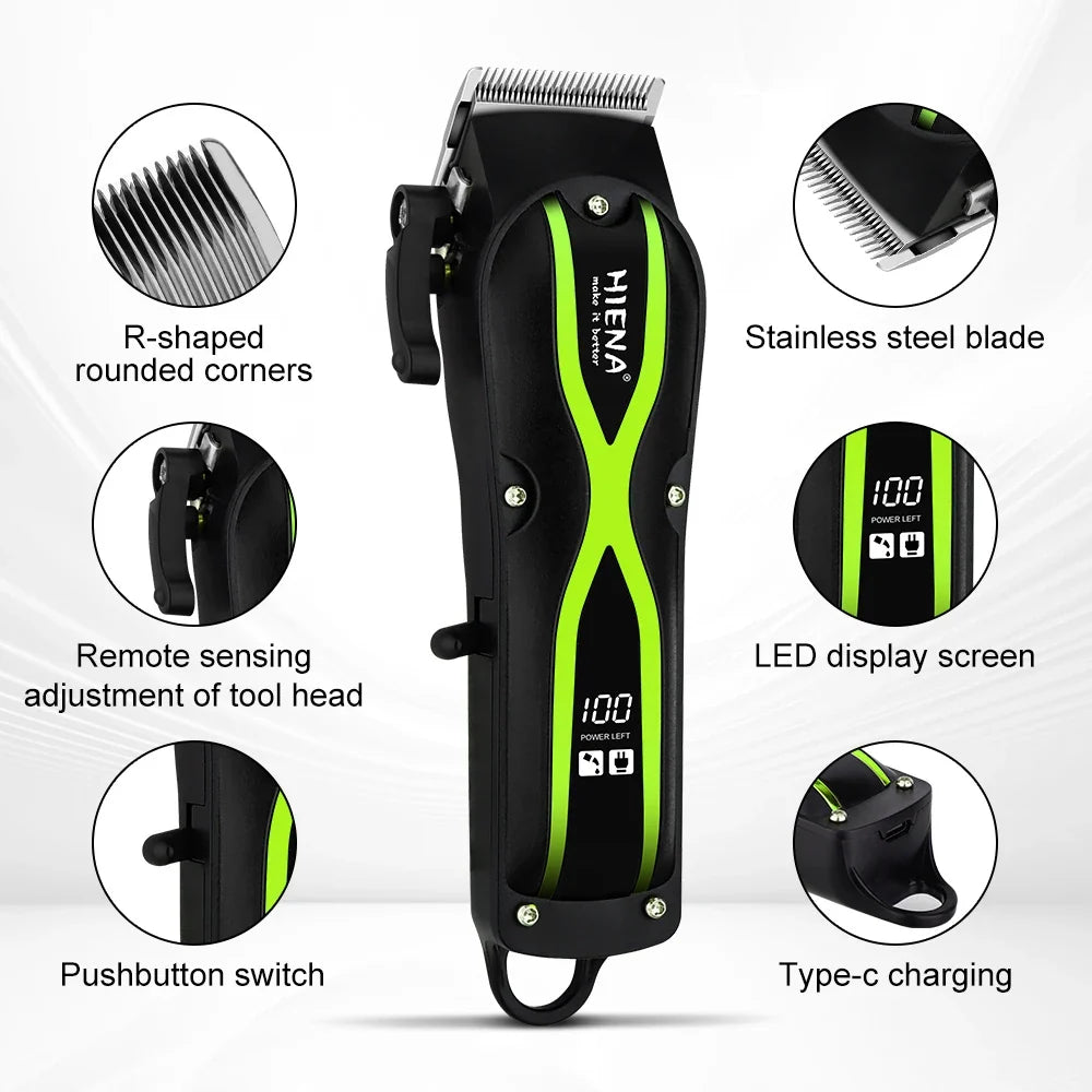 hiena Electric Hair Clipper UBS Rechargeable Cordless Beard Trimmer Men Powerful Electric Hair Clipper Trimming Tool Noventix