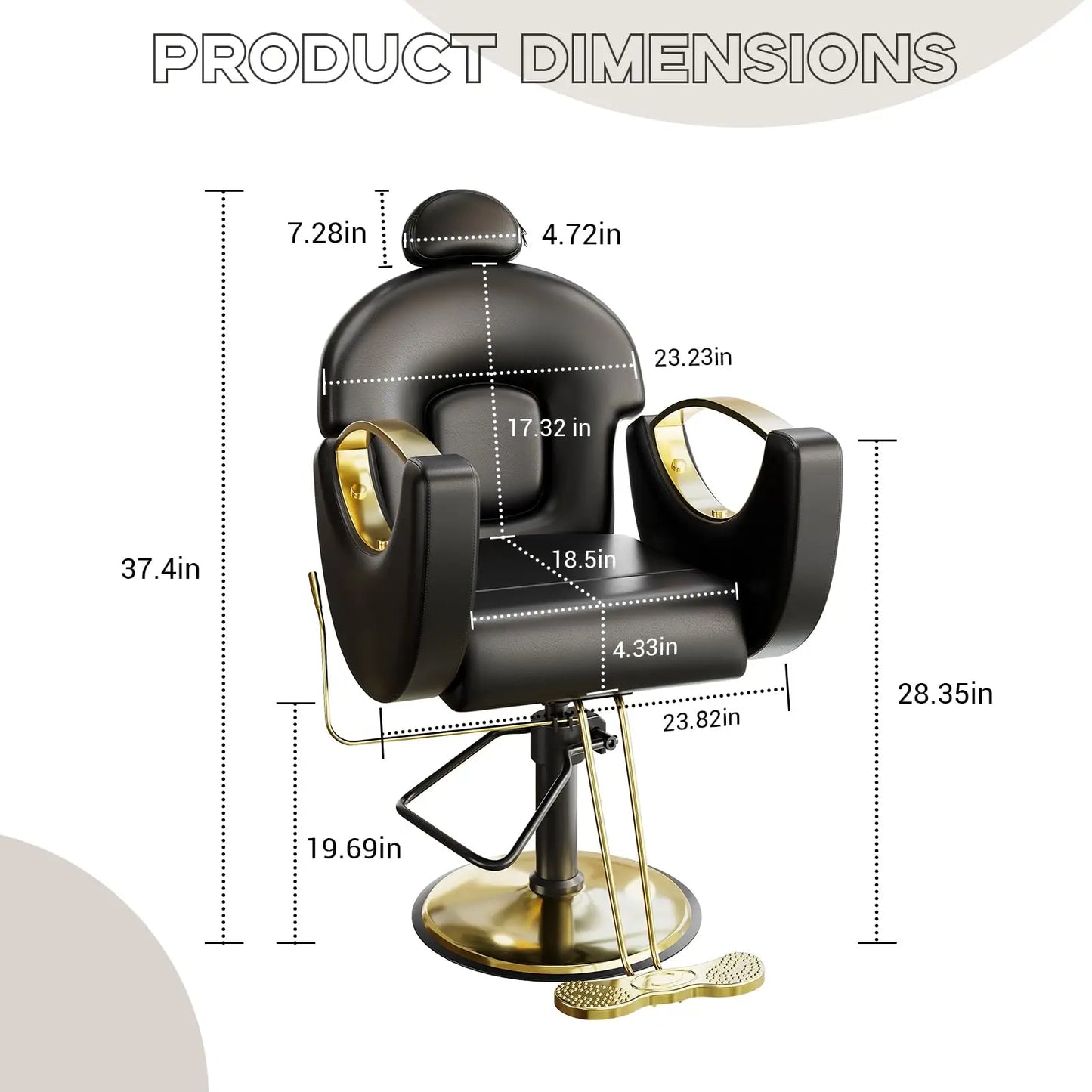 Commercial Barber Chair Reclining & 360° Swivel, Heavy Duty Hydraulic Salon Chair With Adjustable Height For Haircut Shampoo Vivalo