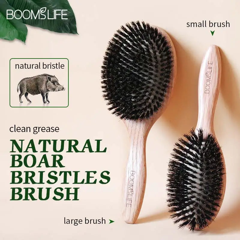 BOOMSLIFE Boar Bristle Hair Brush Women Combs for Hair Wood HairBrush Detangle Straightener Brush Hair Comb Barber Accessories Silcy Skin