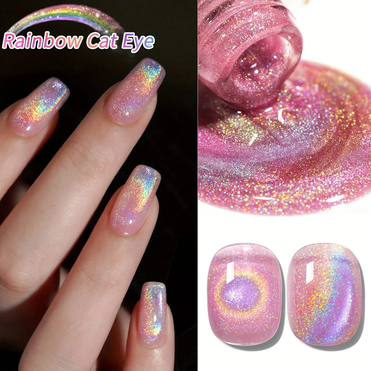 15Ml Rainbow Cat's Eye gel nail polish, UV LED curing, long-acting fast drying nail art gel - ideal gift for women For Spring Blushimmer