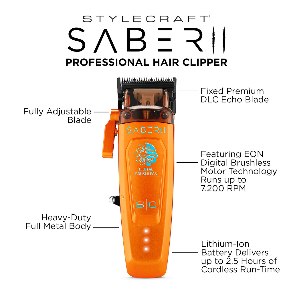 StyleCraft Saber Cordless Clipper & Trimmer Combo – Orange Certified Clippers