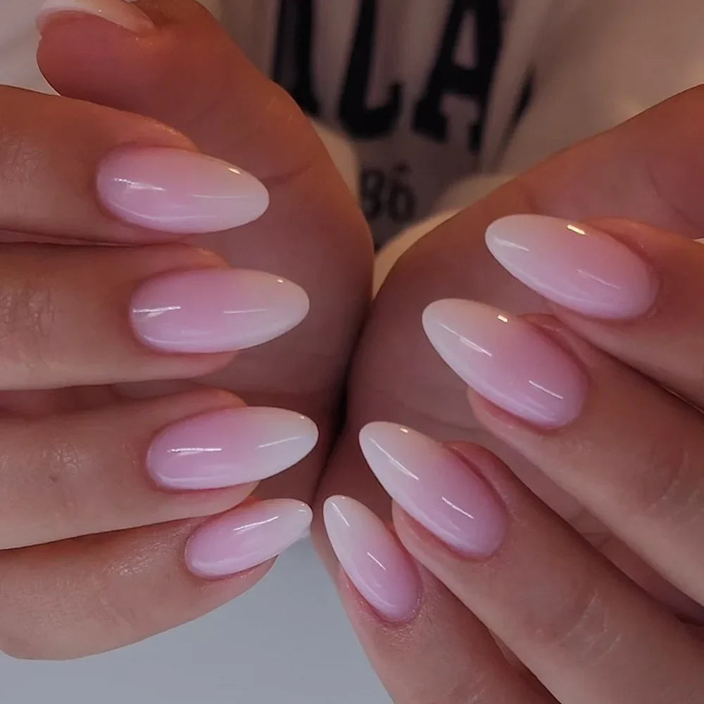 24Pcs Oval Short Pink Press on Nails Simple Ombre Spring False Nail for Sweet Sassy Cool Women&Girl Removable Wearable Nail Art Blushimmer