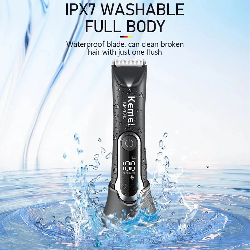 Kemei Groin Hair Trimmer Men Electric Clippers Waterproof  Trimmer for Pubic Body Hair Grooming Kit Ceramic Blade Razor KM-1845 Noventix