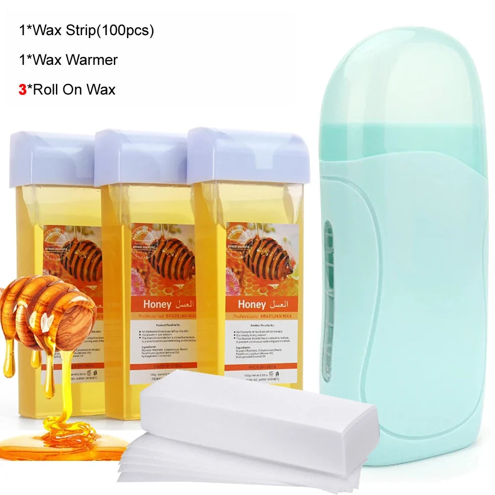 Roll On Waxing Kit With Wax Cartridges And Wax Strips 3 In 1 Soft Wax Heater Kit Hair Removal Wax Wax Paper Waxing Kits Warmer Noventix