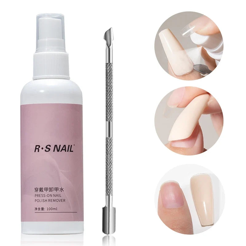 RSNAIL 100ml Nail Glue Remover for Press On Nails Solid Nail Glue Gel On Fake Nail Tips Acrylic Nail Can't Remove Gel Nail Polis Blushimmer