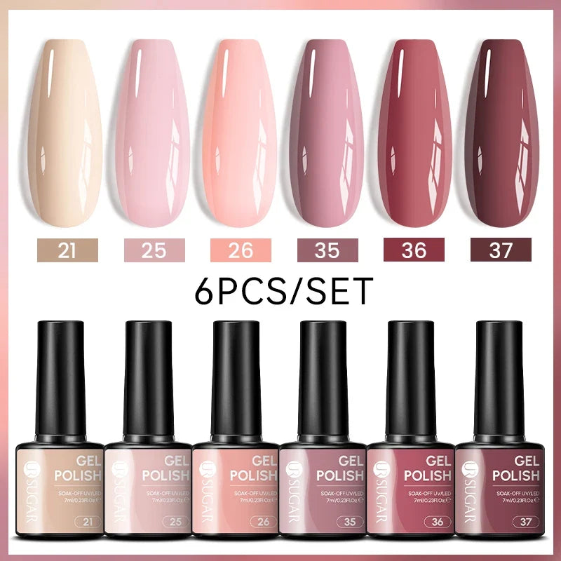 UR SUGAR 7ml All Season Gel Nail Polish Set Nude Pink Red Glitter Semi Permanent UV Gel Kits All For Manicure Soak Off Vernis Blushimmer